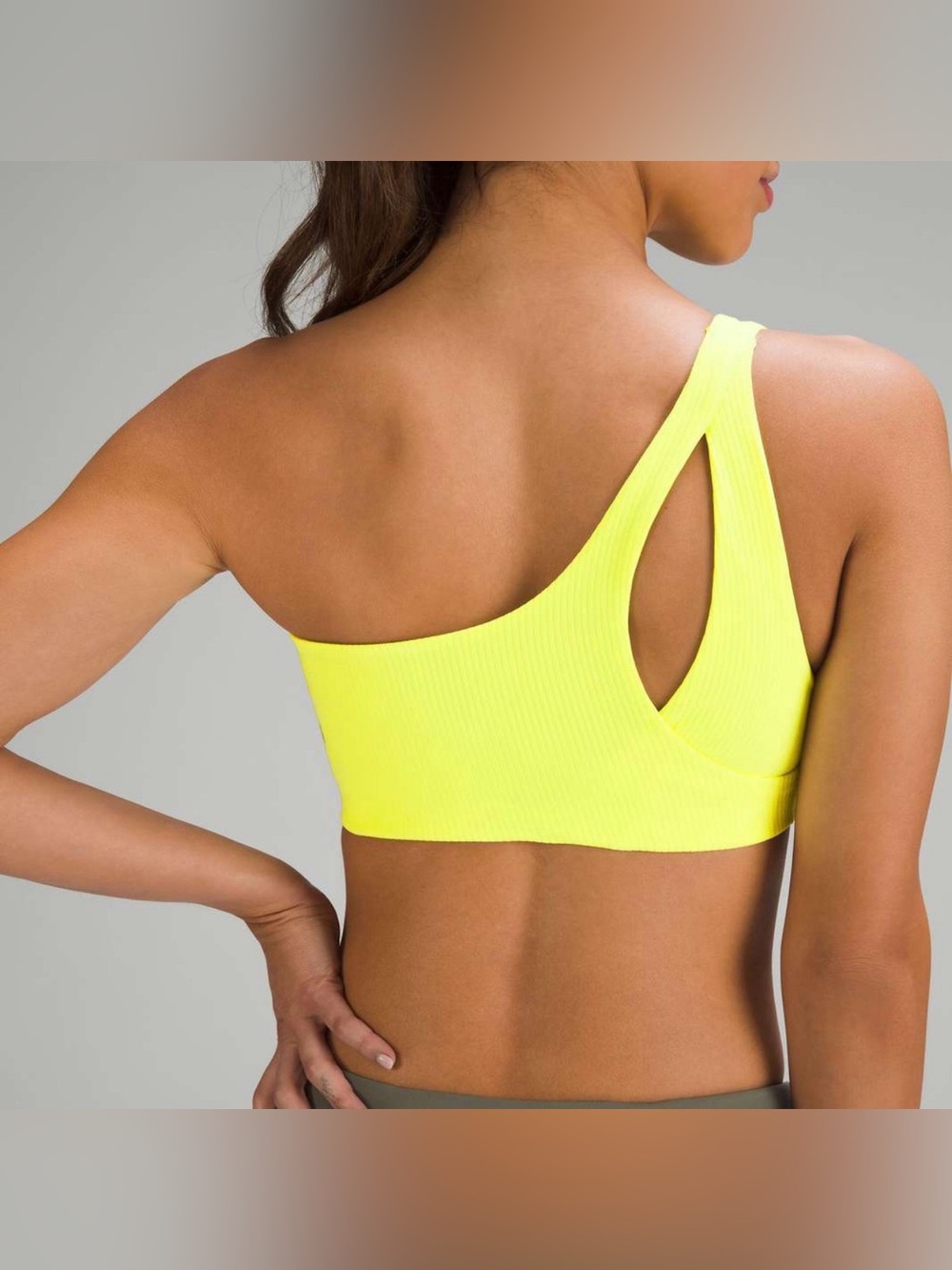 Lululemon Ribbed Nulu Asymmetric Yoga Bra Light Support Size 8 - Electric Lemon